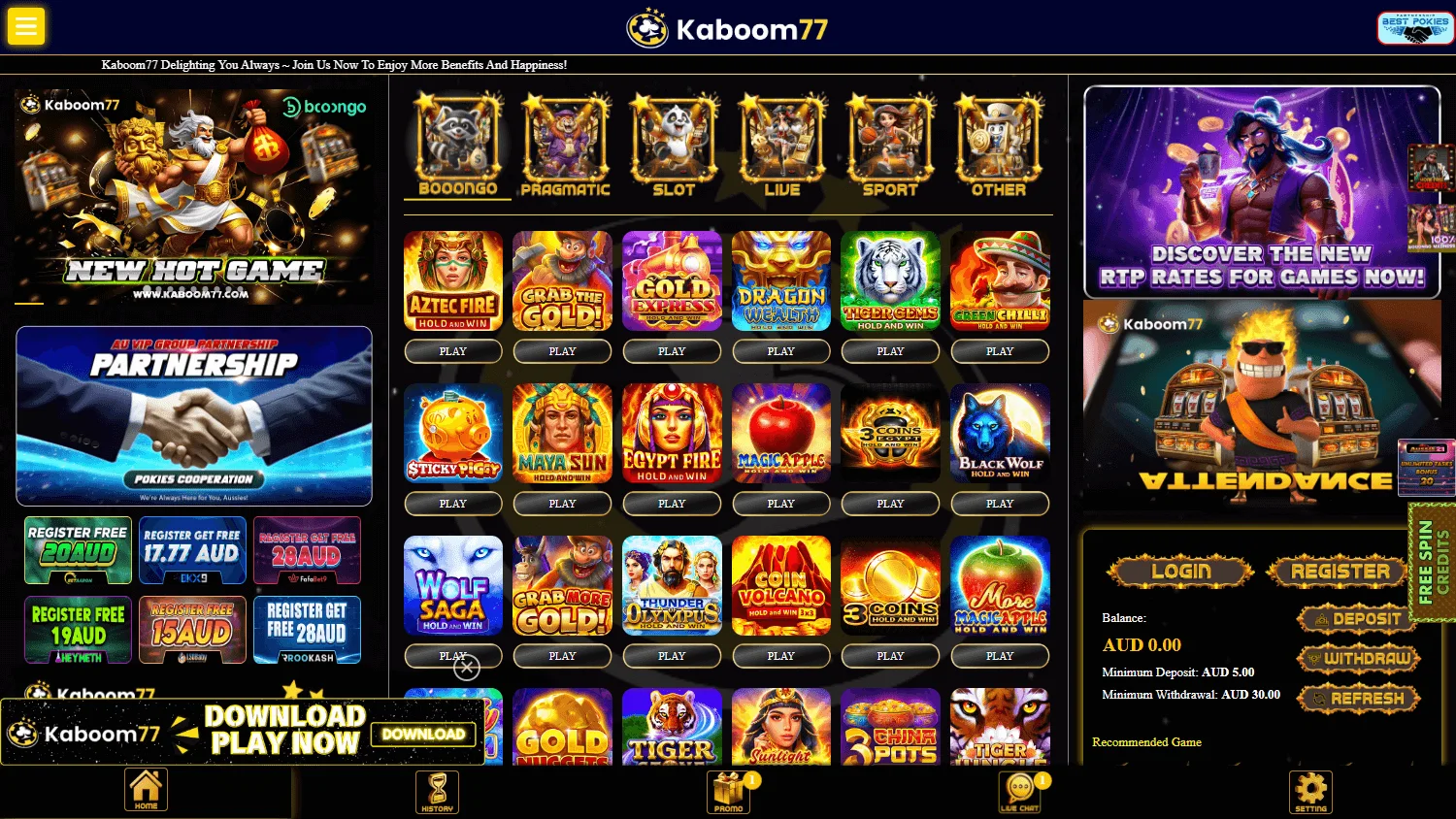 Kaboom Casino home screen on desktop